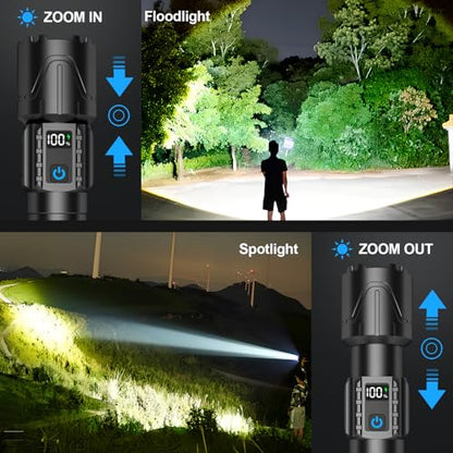 Banral Rechargeable Tactical Flashlights 2000 High Lumens - 5000mAh Super Bright LED Powerful Flash Light, Waterproof Handheld USB C Flashlight for Home,Car,Camping,Emergencies,5 Modes (1, Black) - color: Black