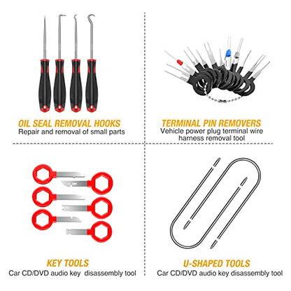 GOOACC 88Pcs Trim Removal Tool, Auto Push Pin Bumper Retainer Clip Set Fastener Terminal Remover Tool Adhesive Cable Clips Pry Kit Car Panel Radio Removal Auto Clip Pliers - color: 48Pcs Remover +40Pcs Clips