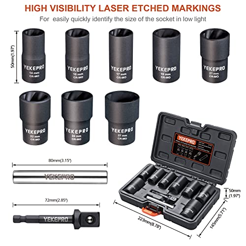 10PCS Lug Nut Removal Tool, 1/2" Drive Bolt Extractor Kit | Impact Twist Socket Kit, Stripped For Damaged, Frozen, Studs, Rusted, Rounded-Off Bolts, Nuts & Screws, Cr-Mo Steel - size: 10-Piece Twist Socket Set