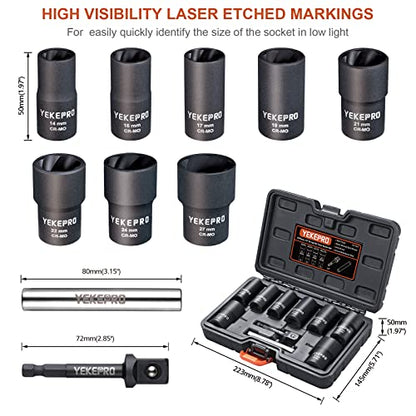 10PCS Lug Nut Removal Tool, 1/2" Drive Bolt Extractor Kit | Impact Twist Socket Kit, Stripped For Damaged, Frozen, Studs, Rusted, Rounded-Off Bolts, Nuts & Screws, Cr-Mo Steel - size: 10-Piece Twist Socket Set