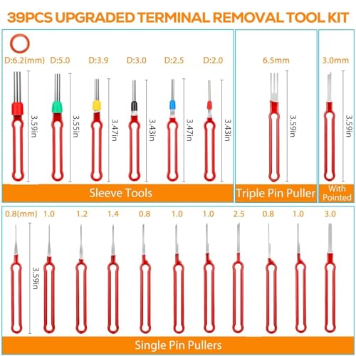 Linkstyle 39PCS Terminal Pin Removal Tool Kit, Electrical Connector Pin Extractor Set, Depinning Tool for Wire Terminal, Automotive Wiring Harness, Car, Truck, Motorcycle