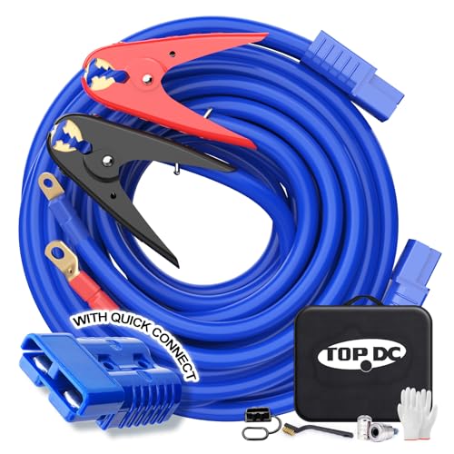 TOPDC Quick Connect Heavy Duty Jumper Cables, 1 Gauge, 30 Feet, 800A | Extra long 30 Feet jumper cables use quick connect ends and include UL-Listed clamps and a carry bag. - size: 1 Gauge, (30FT) Andersen Connector