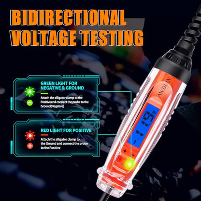 AWBLIN Automotive Test Light 3-72V DC Digital Light Tester | Voltmeter, Heavy Duty Auto Circuit Tester, LCD Backlight Display and LED Indication, Electric Test Pen with Illumination