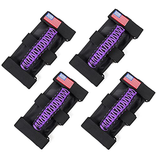 sukemichi 4 Pack Handles Grab Roll Bar Grab Handles Grip Handle for Jeep Wrangler Accessories TJ JK JL Gladiator JT UTV ATV - Upgrade Metal Buckle, Purple (Not for Sky One Touch Top, Not for 2024+ Up) - color: Purple, size: 4 Piece, style: Grab Handles