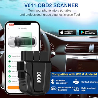 OBD2 Scanner Bluetooth 5.4, Wireless Car Code Reader & Diagnostic Scan Tool for iOS & Android, Check Engine Light Reset, Live Data & Battery Voltage Test, Exclusive OBD Home App