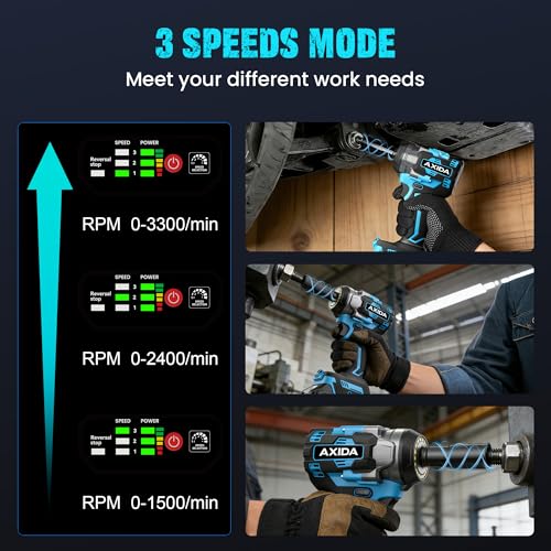 Cordless Impact Wrench, 1/2 Inch Brushless Impact Gun, 21V Impact Driver with 2x 4.0Ah Batteries, Charger & 5 Sockets, Variable Speeds for Car/Mower 650N.m (480 ft-lbs)