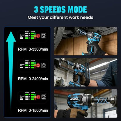 Cordless Impact Wrench, 1/2 Inch Brushless Impact Gun, 21V Impact Driver with 2x 4.0Ah Batteries, Charger & 5 Sockets, Variable Speeds for Car/Mower 650N.m (480 ft-lbs)