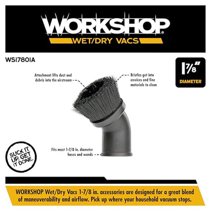 WORKSHOP Wet/Dry Vacs WS17801A 1-7/8-in. Dusting Brush Vacuum Attachment | Bristles Dust the Area as it Cleans, For WORKSHOP Shop Vacuum Cleaners, Fits 1-7/8-inch Extension Wands and Hoses - size: 1-7/8"