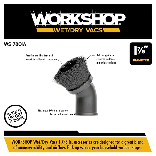 WORKSHOP Wet/Dry Vacs WS17801A 1-7/8-in. Dusting Brush Vacuum Attachment | Bristles Dust the Area as it Cleans, For WORKSHOP Shop Vacuum Cleaners, Fits 1-7/8-inch Extension Wands and Hoses - size: 1-7/8"