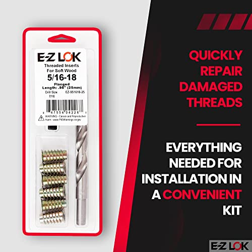E-Z Hex Thread Repair Kit for Soft Wood Flanged Threaded Inserts 5/16-18 x 22mm, Drill, Installation Tool - size: M8-1.25 x 25mm, style: Flanged