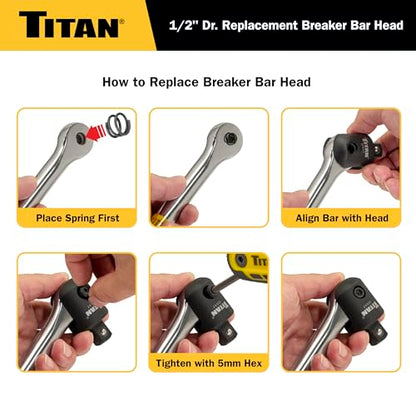 Titan 12021 1/2-Inch Drive Breaker Bar Replacement Head, Compatible with Titan 12047