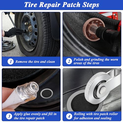 30+3PCS Tire Patch Roller Kit, Tire Repair Tool for Car Grinding, Repair Buffing Wheel/Inner Liner Scraper/ 30PCS Wheel Patches(32/42/ 58mm)