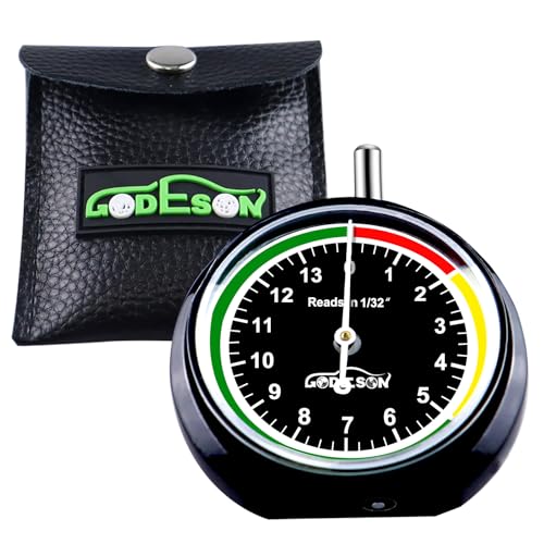 GODESON Tire Tread Depth Gauge,Dial Type Tire Depth Gauge in 32nds,Color-Coded and Easy Reading Tread Depth Gauge Professional for Motorcycle, Car,Truck and Bus,Black Paint Casing - color: Black
