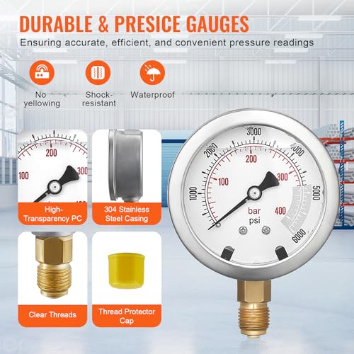Hydraulic Pressure Test Kit, 250/400/600bar, 3 Gauges 11 Test Couplings 3 Test Hoses, Excavator Hydraulic Test Gauge Set with Portable Carrying Case for Excavator Tractors Construction Machinery | Excavator Hydraulic Test Gauge Set with Portable Carrying