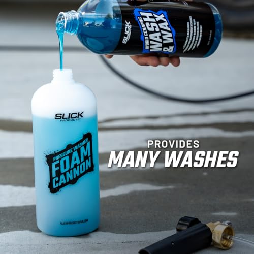 Slick Products Wash & Wax (64 oz.) + Pressure Washer Foam Cannon Bundle – Super Concentrated Car Wash Foam Shampoo for Car, Truck, RV, Motorcycle, Trailer, and Boat - color: Wax & Wash