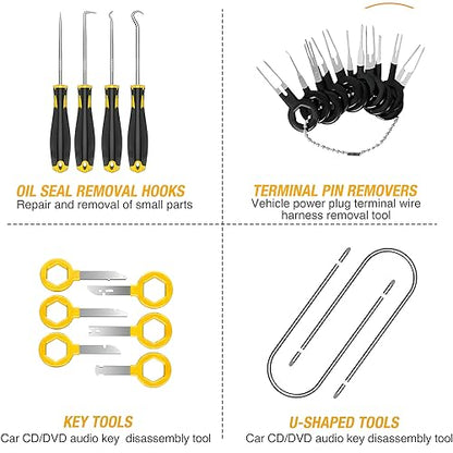 GOOACC 40Pcs Trim Removal Tool,Auto Terminal Removal Key Tool,Auto Clip Pliers Stereo Removal Tools,Car Upholstery Repair Removal Kit,Precision Hook and Pick Set,Wiring Threader,Car Film Scrape-Yellow - color: Yellow