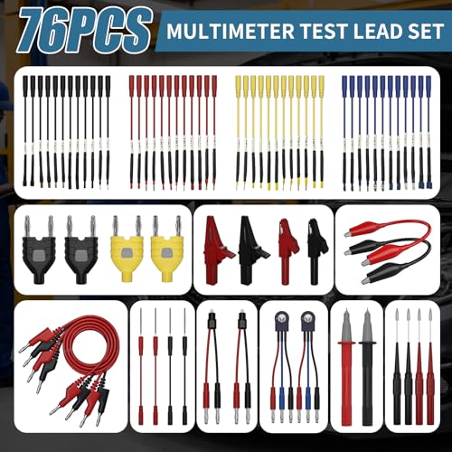 76 Pcs Automotive Circuit Test Lead Kit, Multimeter Test Leads Kit, Electrical Back Probe Kit, Alligator Clip, Acicular Probe, Banana Plug Adapters, Volt Meter Lead (with Carrying Case) - size: 76 PCS