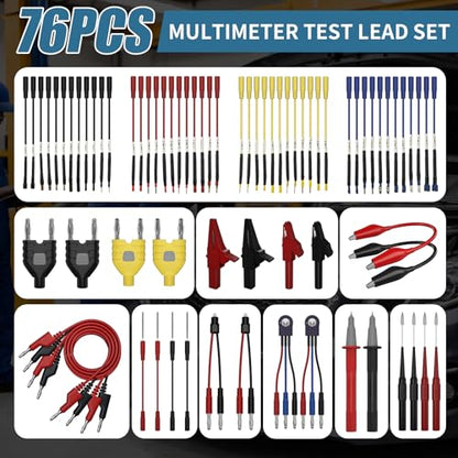 76 Pcs Automotive Circuit Test Lead Kit, Multimeter Test Leads Kit, Electrical Back Probe Kit, Alligator Clip, Acicular Probe, Banana Plug Adapters, Volt Meter Lead (with Carrying Case) - size: 76 PCS