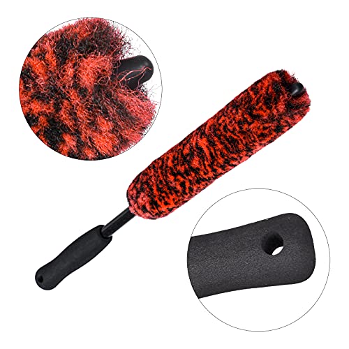 Metal Free Soft Wheel Cleaner Brush, Synthetic Wool Tire Cleaning Brush, Highly Water Absorption, Dense and Durable Tire Brush for Cleaning Wheels, Rims, Spokes, Fenders, Engines… - color: black eva