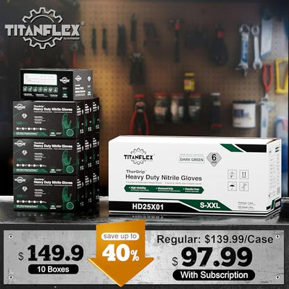 TitanFlex Heavy Duty Industrial Nitrile Gloves with Raised Diamond Texture, 6-mil, Latex Free (Dark Green/Yellow) - color: 03 Dark Green (1000ct), size: Medium