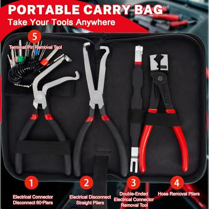 5 Pcs Electrical Disconnect Pliers and Cars Terminal Pin Removal Tool Kit, 37960/37980/13120/ Collar Hose Clamp Pliers Set for Automotive Electric Wire Plug Separatorl - size: 5Pcs Connector Disconnect Pliers Kit