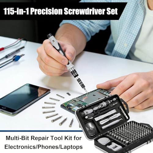 115-in-1 Precision Screwdriver Sets, Multiple Repair Tool Kit with Cluch Head and Bits Non Slip Handle and Tweezers for Electronics, Watch, Glasses, Automotive Maintenance, Gray - color: Gray