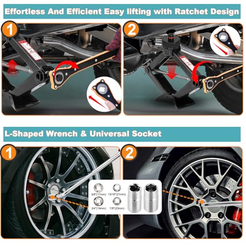 Car Jack Kit Scissor Jack for Tesla Model Y/3/S/X, Sedan,Coupe,SUV,MPV Tire Jack Tool Kit Upgrade 3 in 1 Universal Car Emergency Kit with Tesla Jack Pad,Lug Wrench Tire Changing Kit (Black)