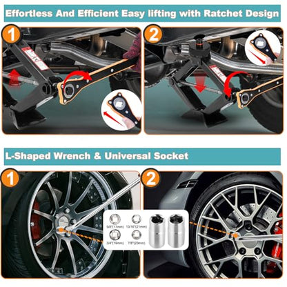Car Jack Kit Scissor Jack for Tesla Model Y/3/S/X, Sedan,Coupe,SUV,MPV Tire Jack Tool Kit Upgrade 3 in 1 Universal Car Emergency Kit with Tesla Jack Pad,Lug Wrench Tire Changing Kit (Black)