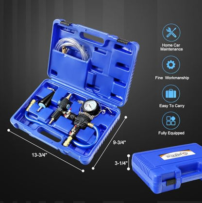 JIFETOR Radiator Coolant Refill Cooling System Vacuum Purge Tool Kit Blue | Universal Automotive Water Tank Pneumatic Vacuum Antifreeze Change Filler Set Tapered Adapter Case Hose for Car Van SUV Truck - color: Blue Case