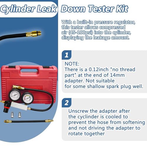Cylinder Leak Down Tester Kit Compression Leakdown Detector Leakage Test Set for Gasoline Engine Leak Detection Tester Kit Dual Pressure Gauges(Red) - color: Red