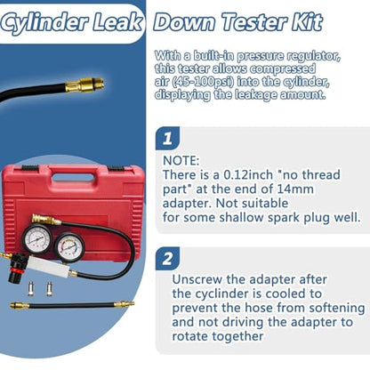 Cylinder Leak Down Tester Kit Compression Leakdown Detector Leakage Test Set for Gasoline Engine Leak Detection Tester Kit Dual Pressure Gauges(Red) - color: Red