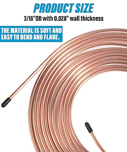 YAKEFLY 25 ft 3/16 Copper Coated Brake Line Kit with 16 Fittings and 4 Unions Brake Line Fittings,Brake Line Double & Single Flaring Tool Kit,Fits for Most Hydraulic Braking Systems,Fuel Systems,etc - color: Gold