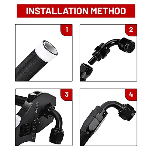 6AN 10FT PTFE Fuel Line Fitting Kit, E85 Nylon Stainless Steel Braided Oil/Gas/Fuel Hose End Fitting Hose with 10PCS Aluminum Swivel Fuel Hose Fitting Adapter Kit - Black - color: Black, size: 6AN Fuel Line Kit PTFE E85 Hose 10FT