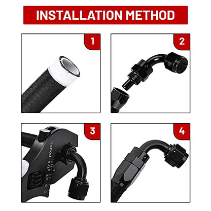 6AN 10FT PTFE Fuel Line Fitting Kit, E85 Nylon Stainless Steel Braided Oil/Gas/Fuel Hose End Fitting Hose with 10PCS Aluminum Swivel Fuel Hose Fitting Adapter Kit - Black - color: Black, size: 6AN Fuel Line Kit PTFE E85 Hose 10FT
