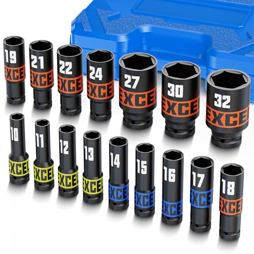 16 Piece 1/2-Inch Drive Impact Socket Set, 10-32mm Deep Sockets, 6 Point Metric Sockets for Automotive Repair, Equipment Maintenance - size: 1/2 Inch Metric Large