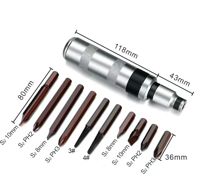 1/2" Hand Manual Reversible Impact Driver Set Extractor-12 PCS Impact Screwdriver S2 Steel Much More Durable Disengage Rusted Fasteners (Long Impact Screwdriver) - size: 1/2 Long