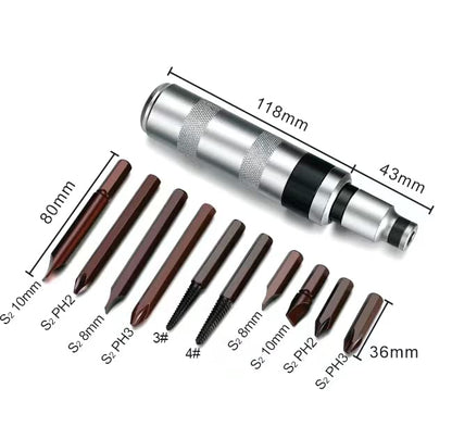 1/2" Hand Manual Reversible Impact Driver Set Extractor-12 PCS Impact Screwdriver S2 Steel Much More Durable Disengage Rusted Fasteners (Long Impact Screwdriver) - size: 1/2 Long