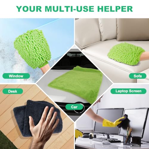 BRUSH FAMILY 3 Pack Car Microfiber Towels with Car Wash Mitt | 1200 GSM 35”x24”& 16"x16" Microfiber Car Drying Towels Ultra-Absorbent, Streak Free, Double Twisted-Loop Cleaning Cloth