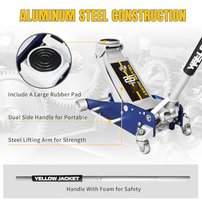 YELLOW JACKET Floor Jack 2.5 Ton Hydraulic Low Profile Aluminum and Steel Racing Car Jack with Fast Lifting Dual Pump, 5500 lbs Capacity - color: Blue, size: 2.5T low profile dual pump