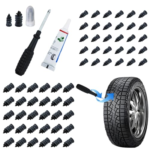 60 Pack Rubber Tire Repair Nails, Tubeless Vacuum Tire Puncture Repair Screws Emergency Self-Fix Tool Compatible with Car Motorcycle Jeep