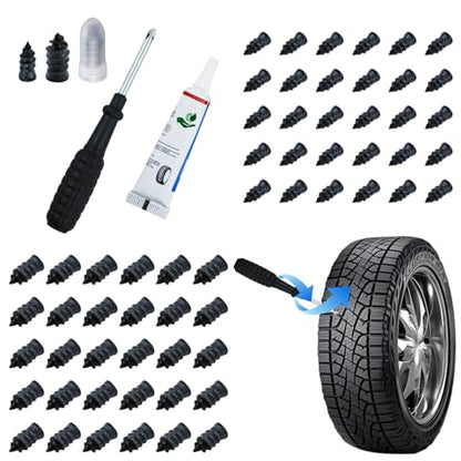 60 Pack Rubber Tire Repair Nails, Tubeless Vacuum Tire Puncture Repair Screws Emergency Self-Fix Tool Compatible with Car Motorcycle Jeep