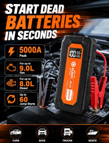 Jump Starter 5000A 10000mAh, 12V Battery Pack for 9.0L Gas 8.0L Diesel | Battery Jumper Starter Portable, PD45W Fast Charging Power Bank, LED Display Flashlight for Cars Trucks RVs