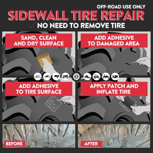 GlueTread Complete Off-Road Tire Repair Kit - Fix Sidewall Damage and Punctures - Includes Heavy Duty Tire Patch Kit, Plugs & Colby Emergency Valve Stem - Enhanced Rubber Formula, Fast Setting