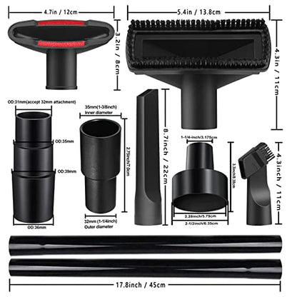 13PCS Universal Vacuum Attachment Kit Wet Dry Plastic Vacuum Hose Adapter 1-1/4" Vacuum Cleaners Accessories with Horse Hair Brush Extension Wand Flexible Crevice Tool Adapter for Shop Vac Accessories