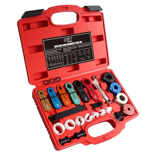 SGT 26pcs Master Quick Disconnect Tool Set,Fuel Line Disconnect Tool Set for A/C Fuel & Transmission Systems，Line Disconnect Tool Kit Apply to Most Vehicles - color: Red