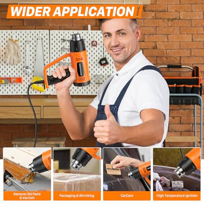 SEEKONE Heat Gun 1800W Heavy Duty Fast Heat Hot Air Gun Kit with 752℉&1112℉（400℃-600℃） Dual-Temperature Settings and 4 Nozzles with Overheat Protection for Crafts, Shrinking PVC, Stripping Paint