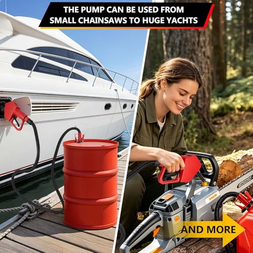 Portable Fuel Transfer Pump with Auto-Stop & Hand Nozzle, 80'' Pumping lift,fit different gas barrel sizes and depths, no adapters needed,3.8GPM, mulitiple power supply,for Gasoline, Diesel, Kerosene - size: 80''-3.8GPM