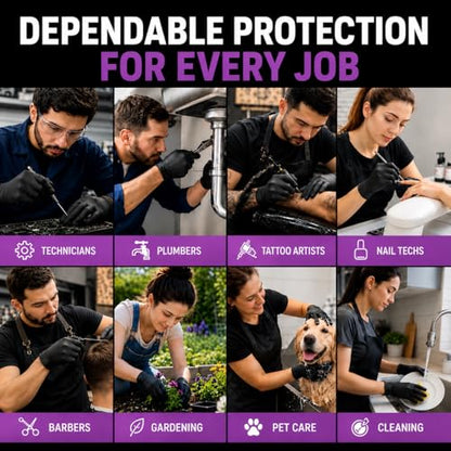 Basics Etc 6.5 Mil Heavy Duty Latex-Free Disposable Nitrile Gloves, Powder Free, Fully Textured Grip, Black, 100 Count - size: Large