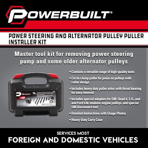 Powerbuilt Power Steering and Alternator Pulley Remove and Install Tool Set, Replace Vehicle Steering Pump, Car Repair Tools, Storage Case - 648605 - style: Tool Set