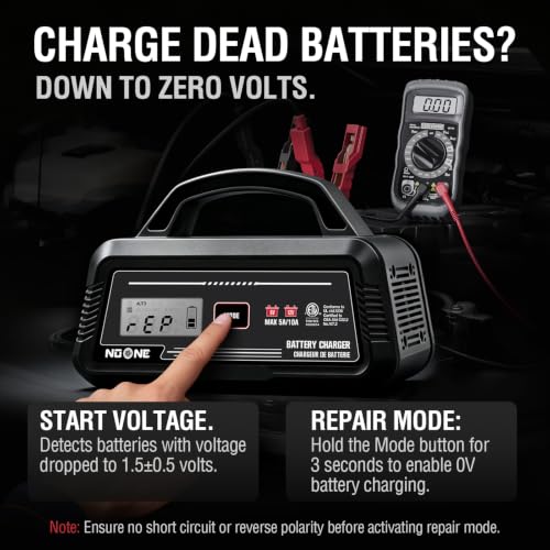NOONE 5A/10A Smart Battery Charger - 6V/12V Fully Automatic Maintainer | with Winter Mode, Auto Repair and Overheat Protection - Car Trickle Charger for AGM, Gel, Deep Cycle & LiFePO4 Batteries